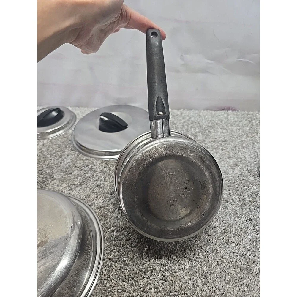 Vintage Flint Ware By Ekco 1 Qt Stainless Steel Sauce Pan With Lid And Skillet